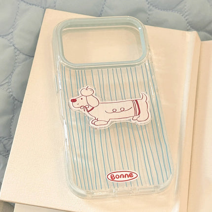 Korean Blue Striped 3D Cute Cartoon Puppy Soft Phone Case For iPhone