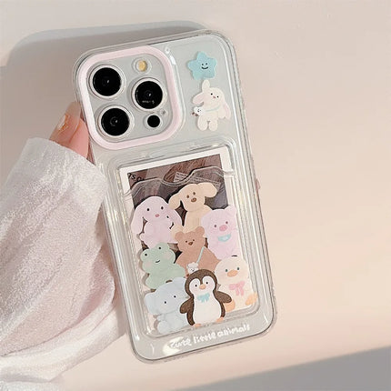 Cute Cartoon Animals Transparent Card Slot Pocket Case For iPhone
