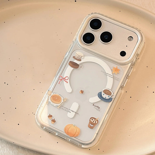 Korean Cartoon Cream Bagel Magnetic Bracket Phone Case For iPhone