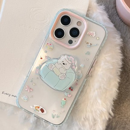 INS Dessert Clear Cartoon Sofa Puppy Bracket With Chain Phone Case For iPhone