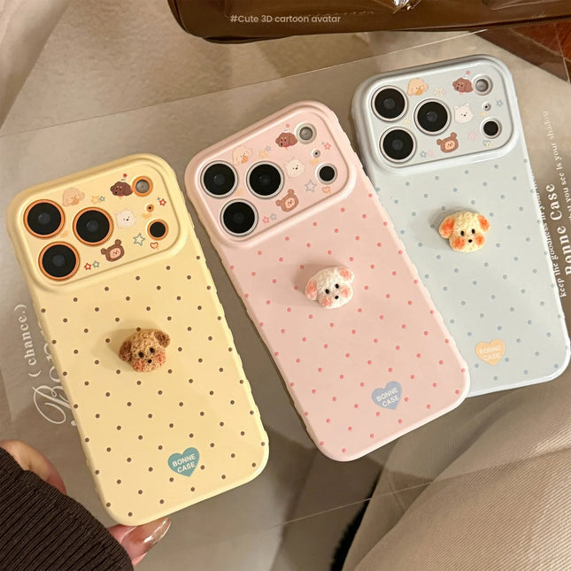 Korean Polka Dots 3D Cartoon Puppy Phone Case For iPhone