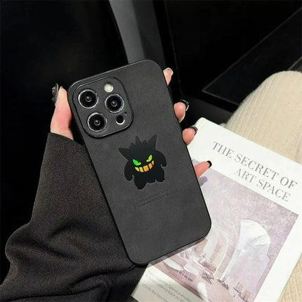 Cartoon Anime Gengar Leather Texture Laser Phone Case For iPhone