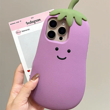 Kawaii Happy Eggplant Case Soft Silicone Phone Case
