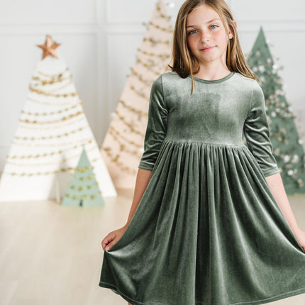 Sage Velvet Twirl Dress