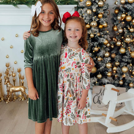 Sage Velvet Twirl Dress