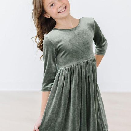 Sage Velvet Twirl Dress