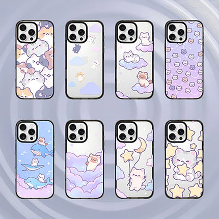 Cartoon Cloud Cat Black Acrylica Border Magnetic Case For iPhone
