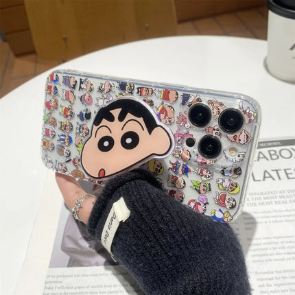 3D Comic Cute Campus Daily Learning Crayon Shin-chan Holder Cartoon Phone Case For iPhone