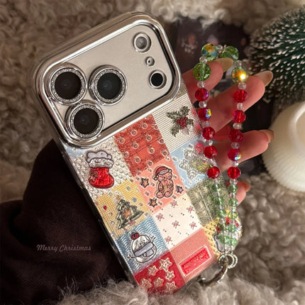 Korean Christmas Grid Pattern Glitter Phone Case For iPhone