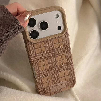 Korean Grid Pattern Leather Texture Phone Case For iPhone
