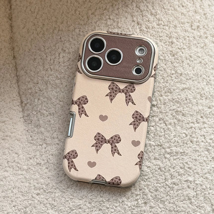 Korean Cute Leopard Print Bowknot Leather Texture Phone Case For iPhone