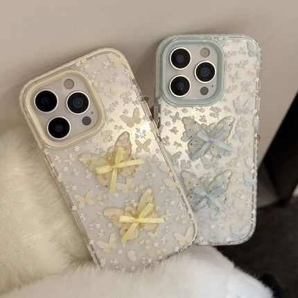 Korean Full Screen Flowers 3D Butterfly Bowknot Soft Phone Case For iPhone