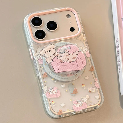 Korean Cartoon Pink Sofa Puppy House Holder Magnetic Phone Case For iPhone