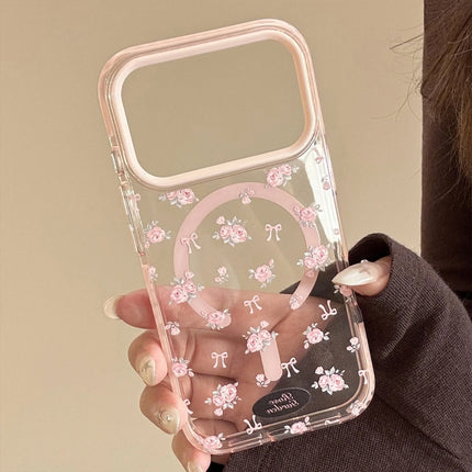 Korean Full Screen Pink Rose Flowers Magnetic Phone Case For iPhone