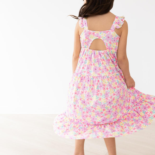 Summer Watercolor Floral Ruffle Maxi Dress