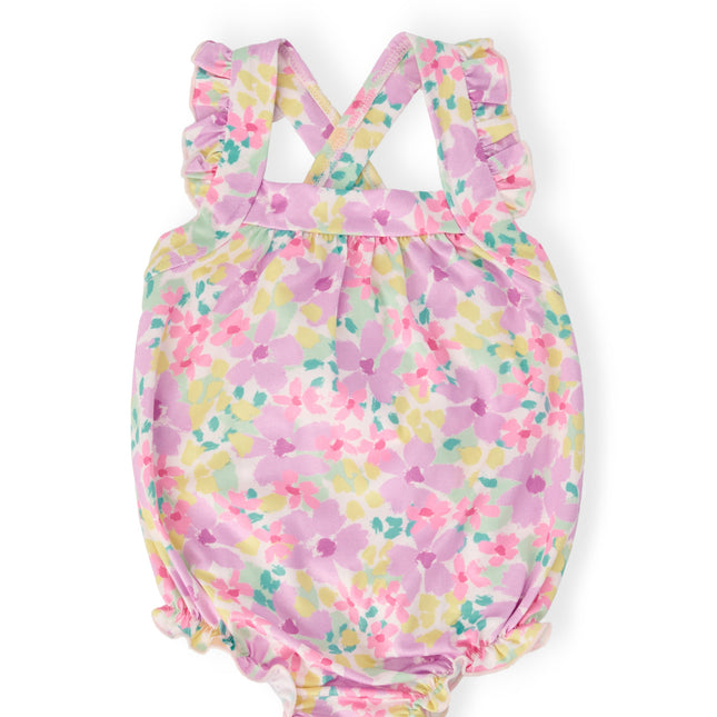 Summer Watercolor Ruffle Cross Back Romper