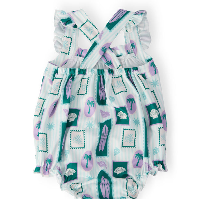 Surfer Girl Ruffle Cross Back Romper
