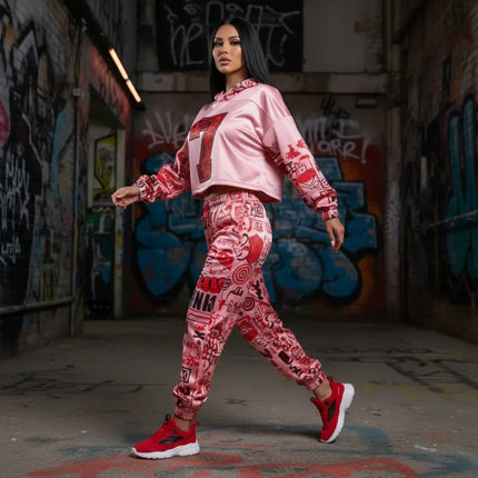 Pink graffiti scribbles on Women's Long Sleeve Fleece Hoodie JACKET ONLY new create by Designs By Kiekie