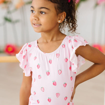 Sweet Strawberries S/S Flutter Sleeve Leotard