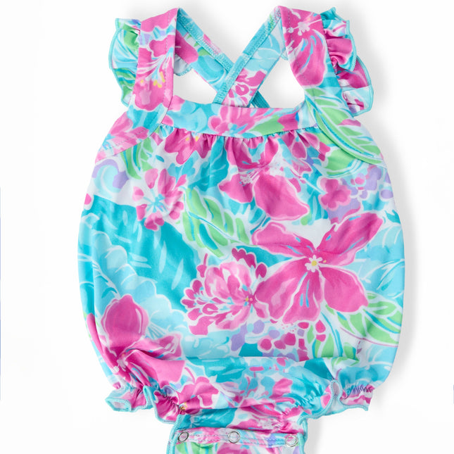 Tropical Punch Ruffle Cross Back Romper