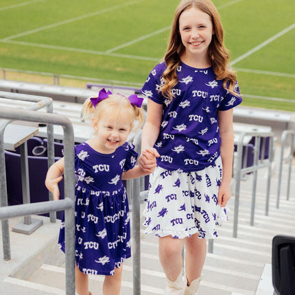 TCU Purple Frog Ruffle Pocket Tee