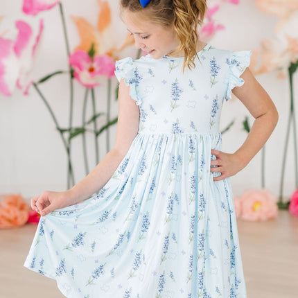 Texas Bluebonnets Flutter Sleeve Twirl Dress