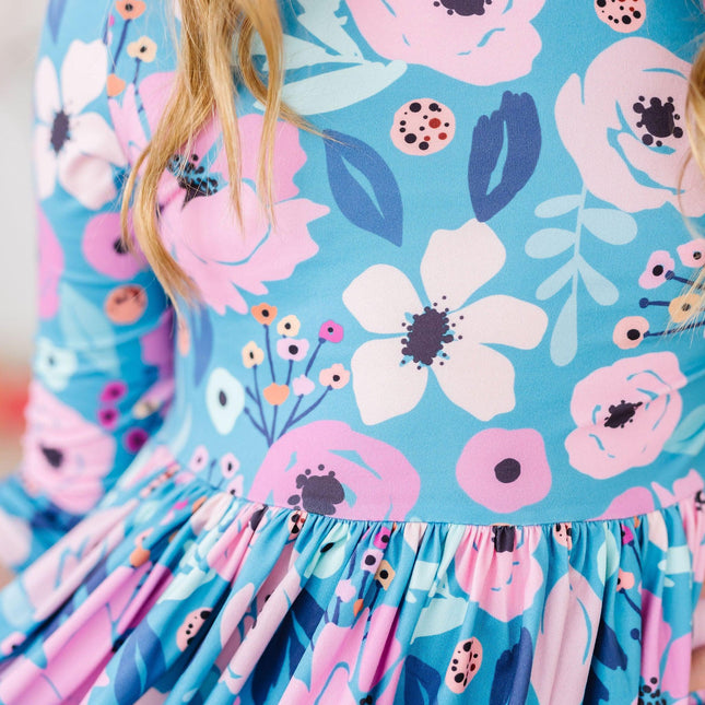 Twirling in Teal 3/4 Sleeve Pocket Twirl Dress