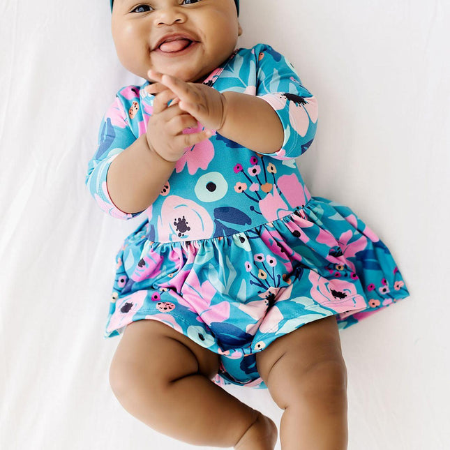 Twirling in Teal 3/4 Sleeve Twirl Bodysuit