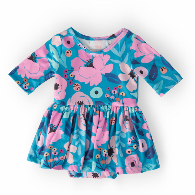 Twirling in Teal 3/4 Sleeve Twirl Bodysuit