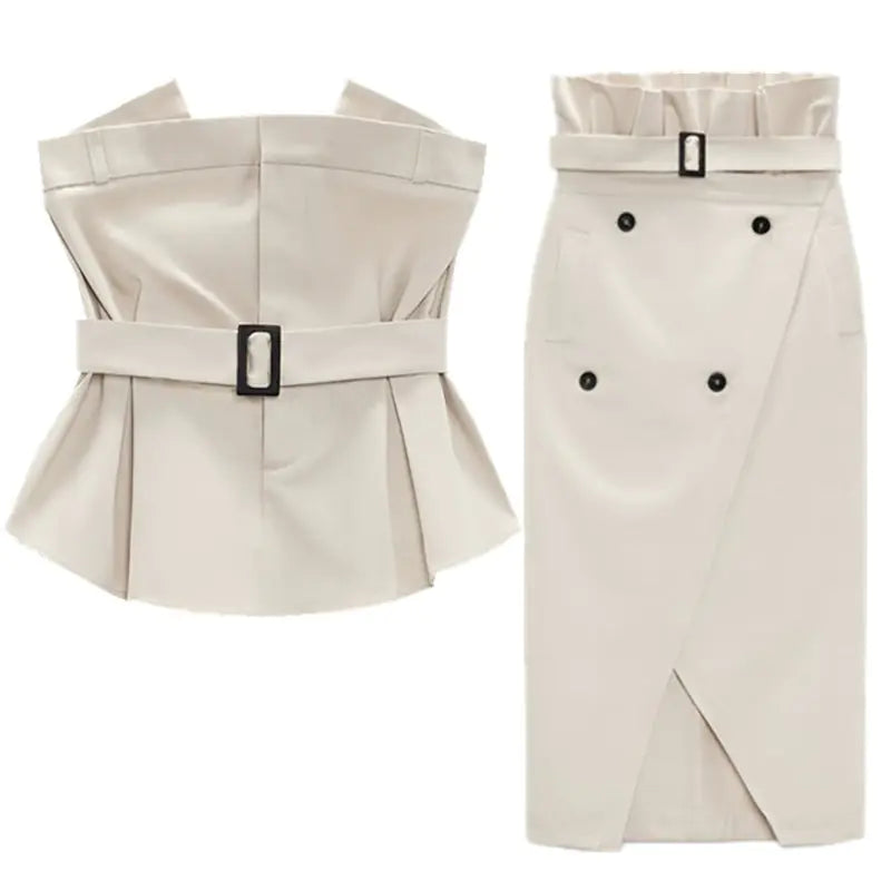 2023 Summer Y2K Chic Ruffled Top and Skirt Set