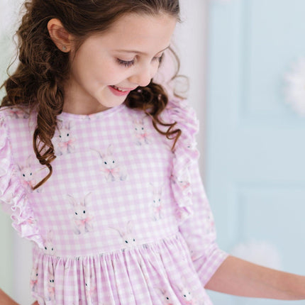 Baby Bunnies 3/4 Sleeve Ruffle Twirl Dress