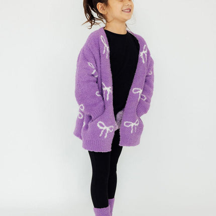 Lilac/Coconut Bow Cozy Cardigan