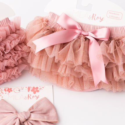 Vintage Pink & Gold Glitter Ruffle Tutu Bloomer