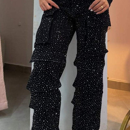 Women's Casual Jeans With Pockets And Diamonds Overalls
