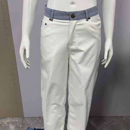 Contrast Color Letter Ribbon Decorative Straight Stitching Jeans