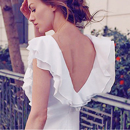 Deep V Neck Bridal Holiday Backless Wedding Dress