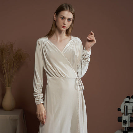 Long Robe Women's Velvet Gorgeous Nightdress V-neck Long Sleeve
