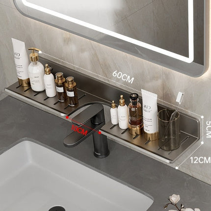 Gun Gray Storage Rack Punch-free Mirror Front Bathroom Faucet Storage Rack Bathroom Table Faucet Rack Alumimum