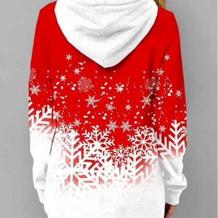 Women Printed Plus Size Stitching Hooded Long Sleeves