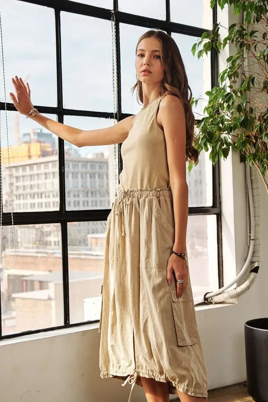 ADORA Drawstring Sleeveless Washed Dress