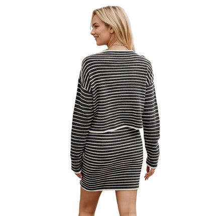Knitted Cardigan Striped Suit Women's Clothing