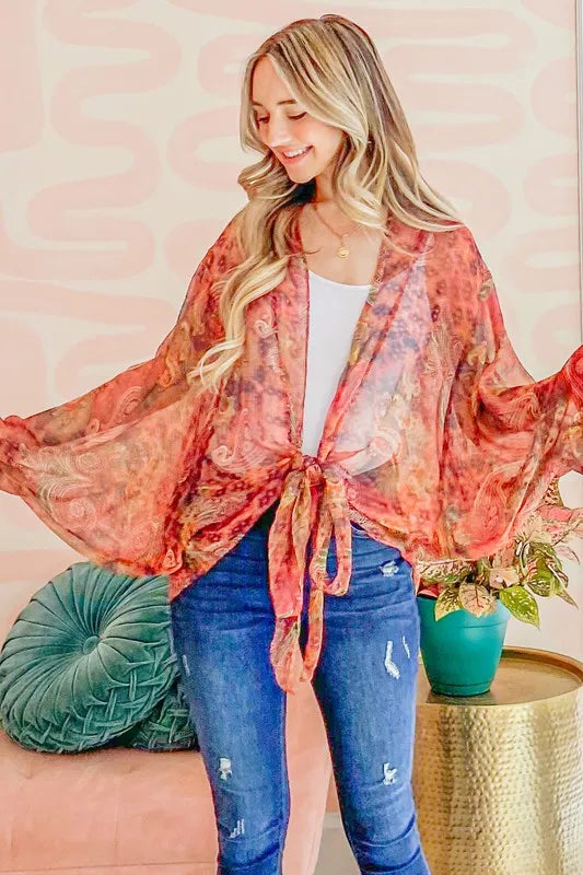 And The Why Front Tie Knot Oversized Print Top