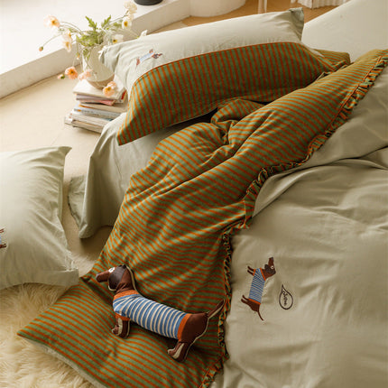 120 Brushed Four-piece Set Embroidered Cotton Quilt Cover Bedding
