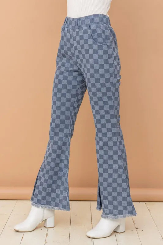 And The Why Checkerboard High Waist Bell Pants