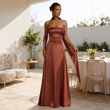 Backless Tube Top Evening Dress for Women – Waist Cinching Long Elegant Gown