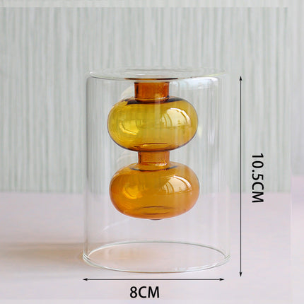 Retro Glass Vase Flower Transparent Brown Yellow Simple Table Setting Art
