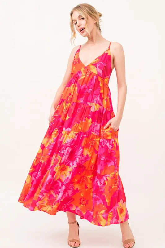 And The Why Floral Tiered Maxi Cami Dress with Pockets