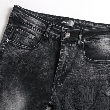 Punk Men's Jeans Hole Embroidery Five-pointed Star
