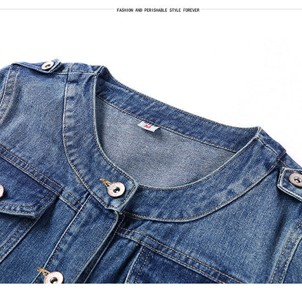 The Round Neck Casual Short Jacket Plus Size Denim Jacket Female Students