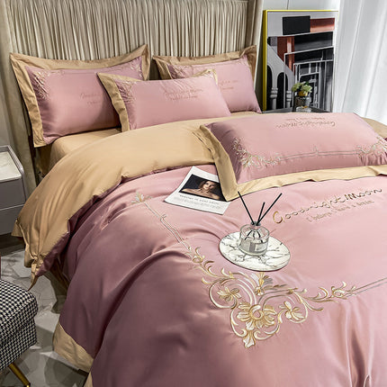 Four-piece Pure Cotton Washed Silk Embroidered Bedding Set